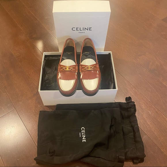 Celine Luco Polished Maillons Triomphe Moccasin Loafers Brown White - size 35.5 - Picture 13 of 13